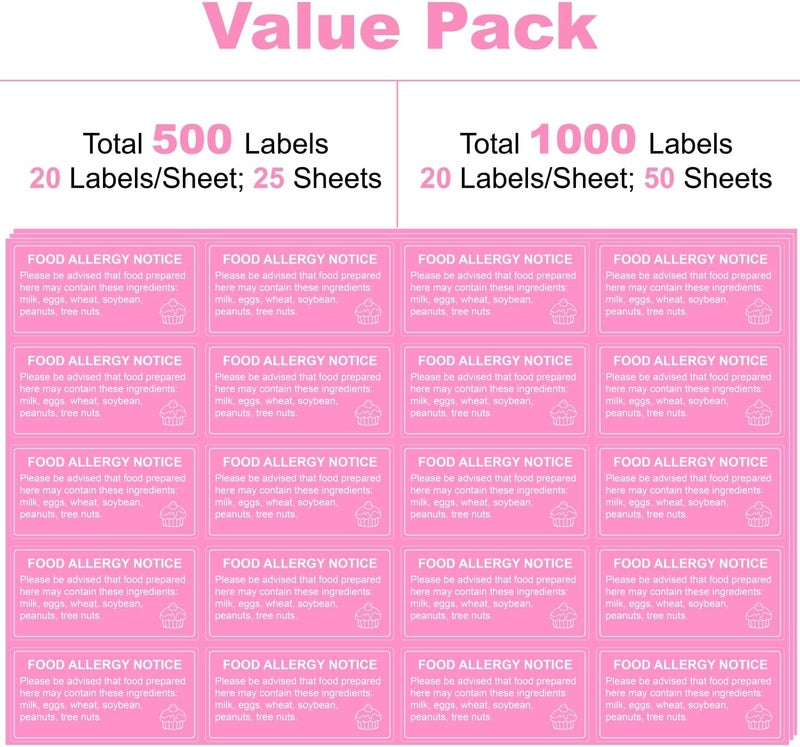 Hepertise 500 Pcs Food Allergy Stickers, 1x2 Inch Labels for Bakery, Cookie, Kitchen - Image 2
